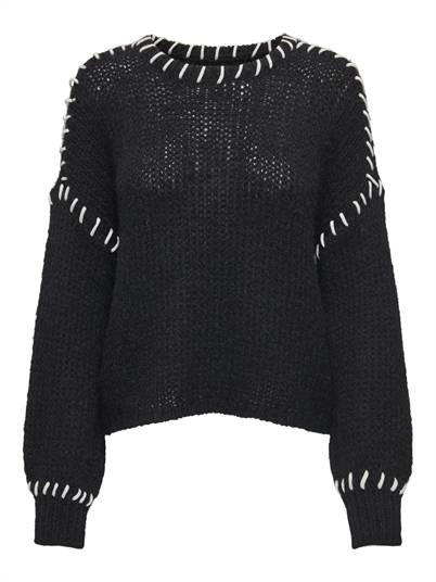 Only - ONLDenise Life LS Oneck Strik - Black/Birch Cons